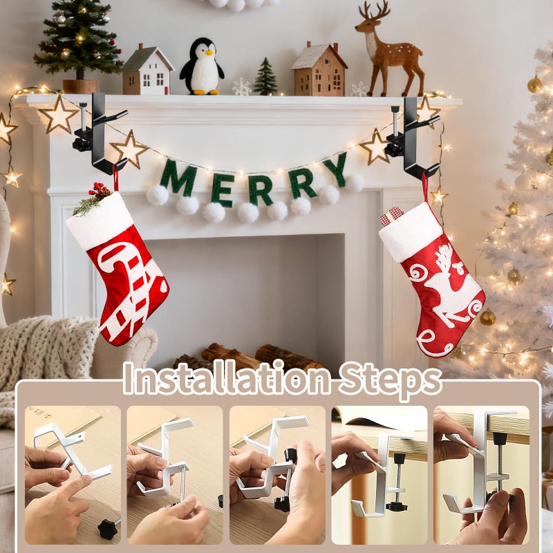KISOY Fireplace Stocking Holder, Christmas Mantle Garland Hanger, Mantel Hook for Holiday Decorations,Adjustable Fireplace Stocking and Garland Hanger (Branch-Style, 4) - Image 3
